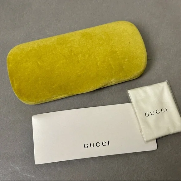 Gucci Velvet Chartreuse Light Blue Medium Sunglass Glasses Case NEW - Picture 1 of 5